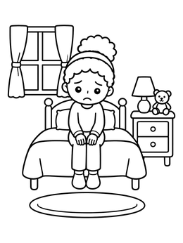 Free printable Sad Girl Sitting On Bed coloring page
