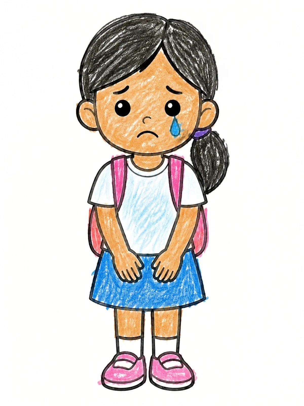 Colored example of the Sad Schoolgirl With Tear coloring page