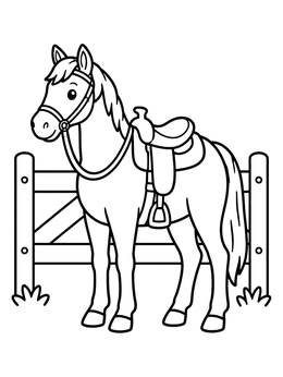 Free printable Saddled Horse By Paddock Fence coloring page