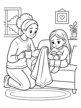 Free printable Comforting A Sad Child At Home coloring page
