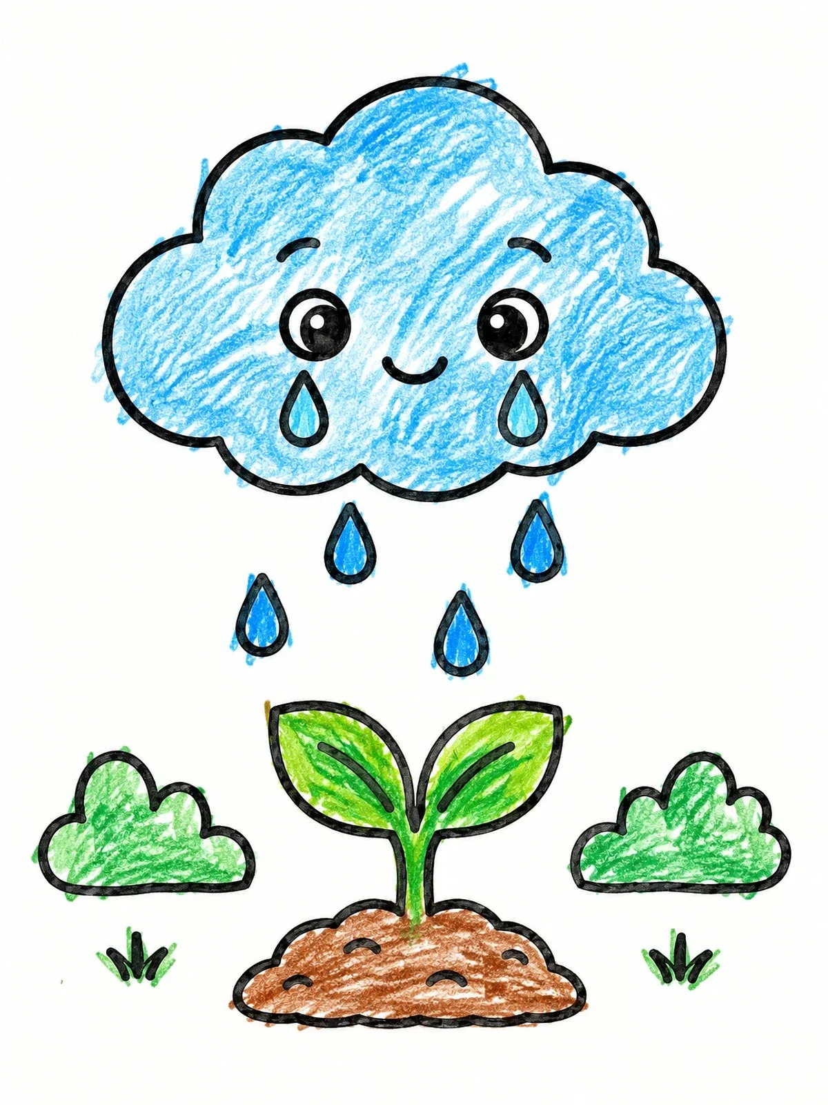 Colored example of the Crying Cloud Watering A Sprout coloring page