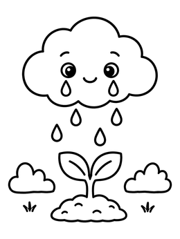 Free printable Crying Cloud Watering A Sprout coloring page