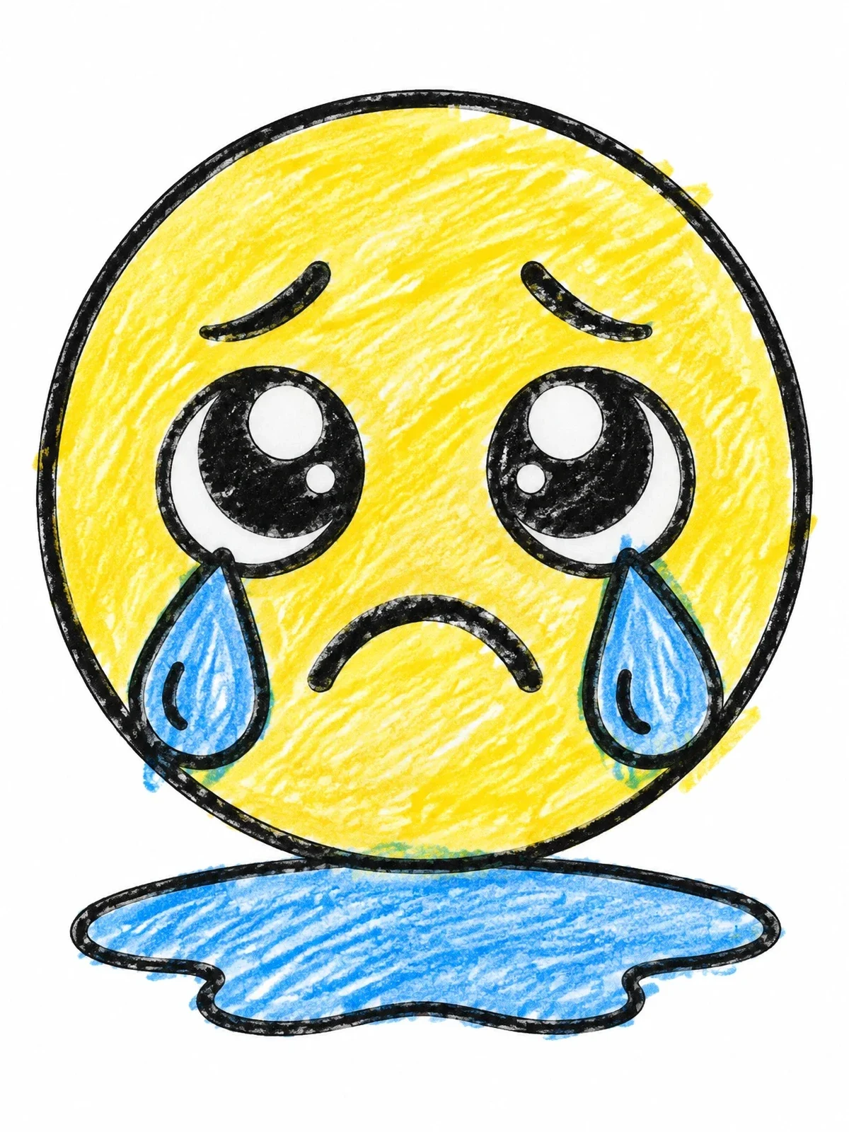 Colored example of the Cute Crying Emoji Face coloring page