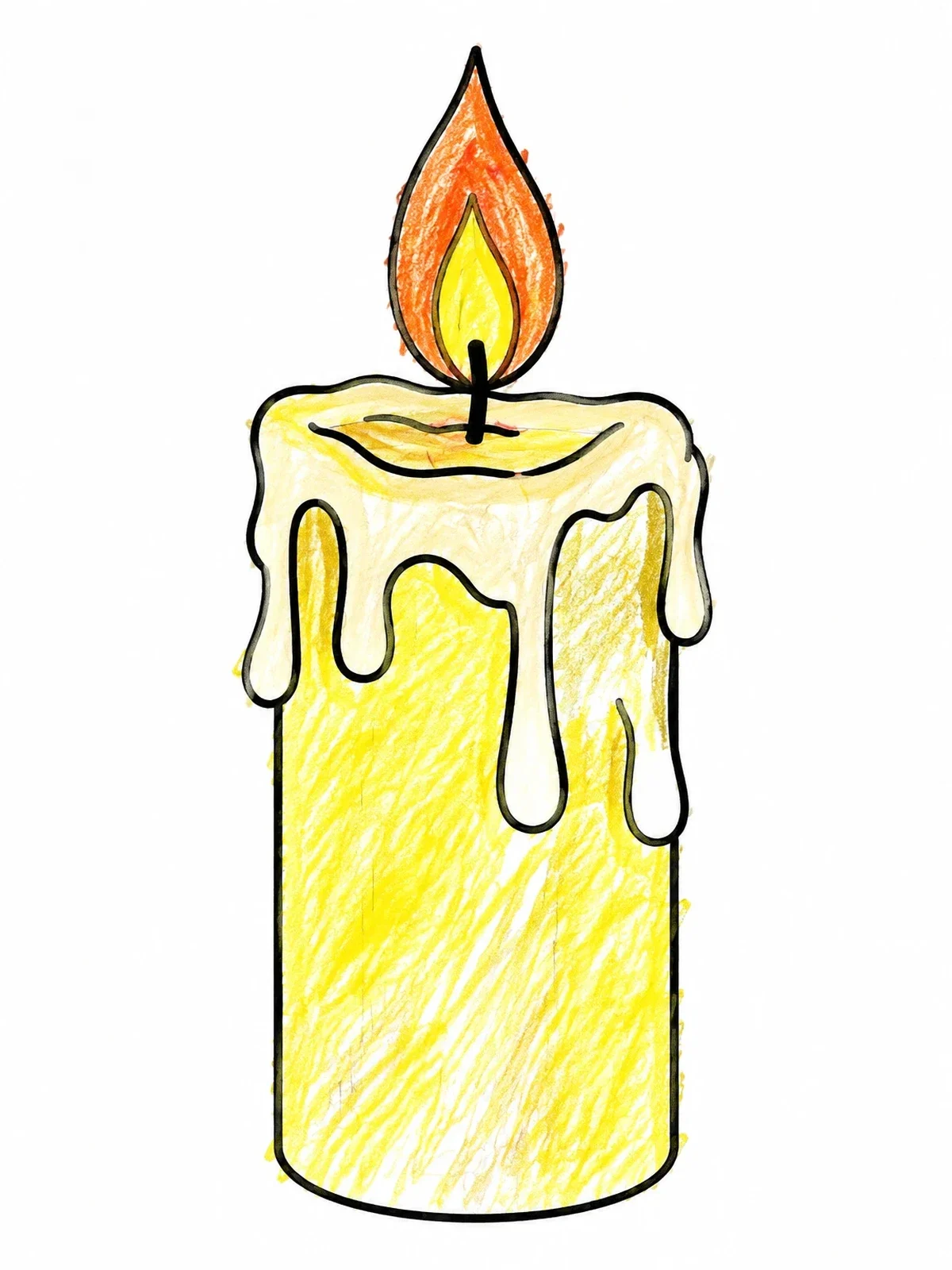 Colored example of the Melting Pillar Candle With Flame coloring page