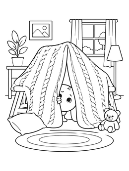 Free printable Shy Creature In Blanket Fort coloring page