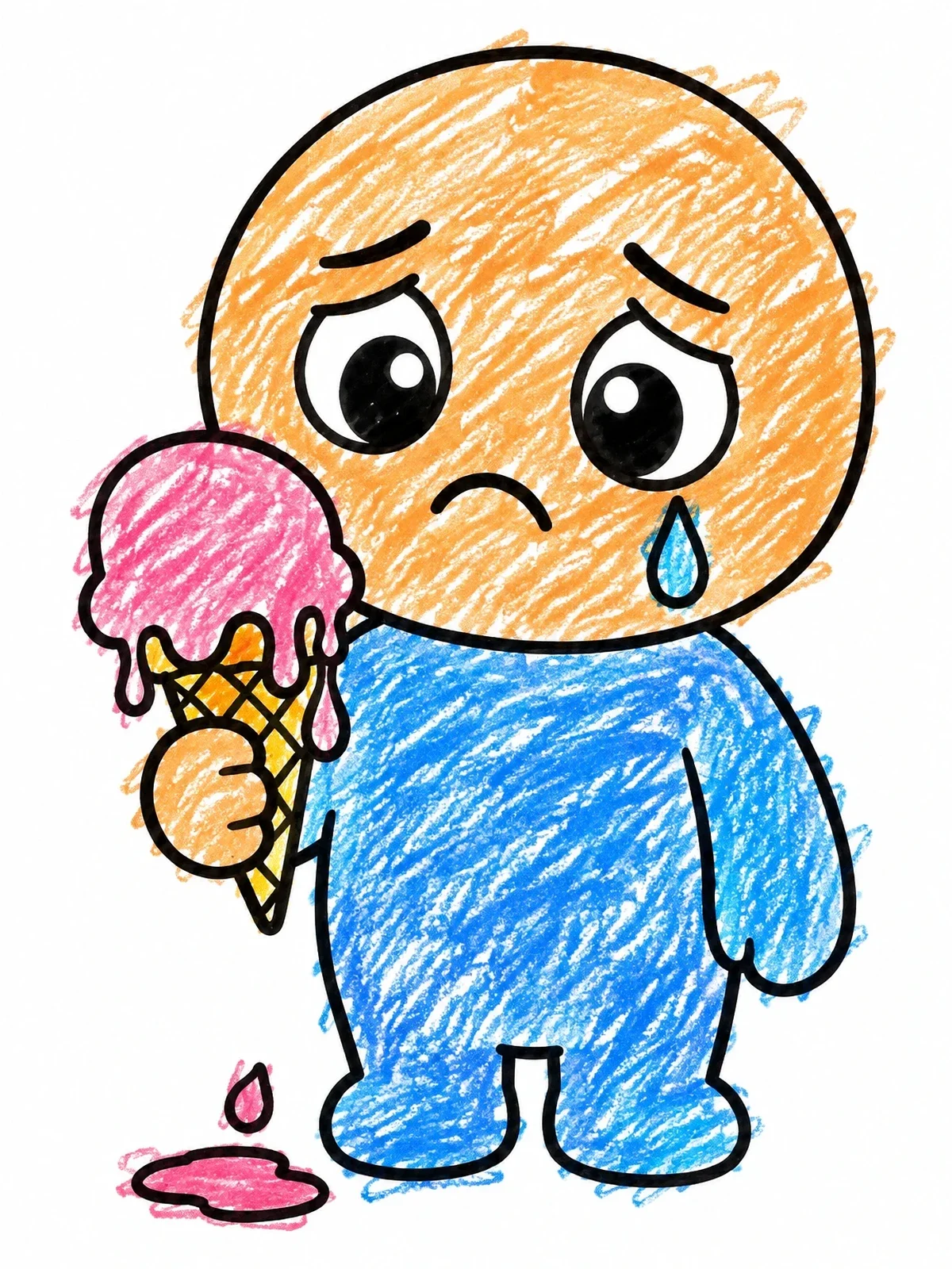 Colored example of the Sad Character With Melting Ice Cream coloring page