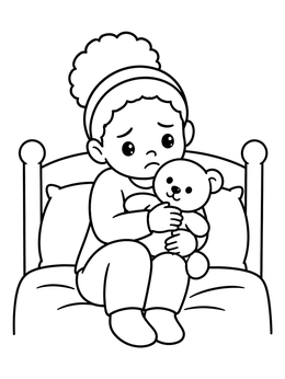 Free printable Sad Child Hugging Teddy Bear coloring page
