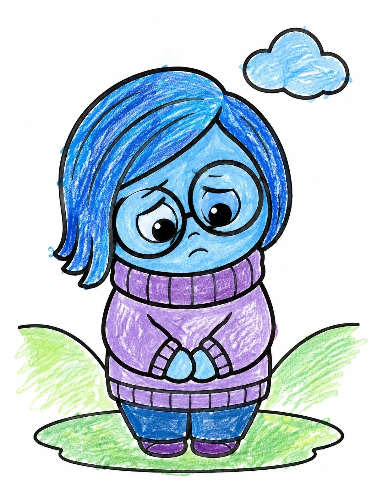 Colored example of the Sad Girl In Turtleneck Sweater coloring page