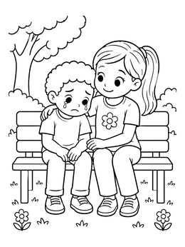 Free printable Sister Comforting Her Sad Brother coloring page