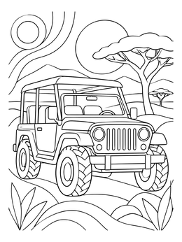 An off-road vehicle drives across the savannah on this south africa coloring page.