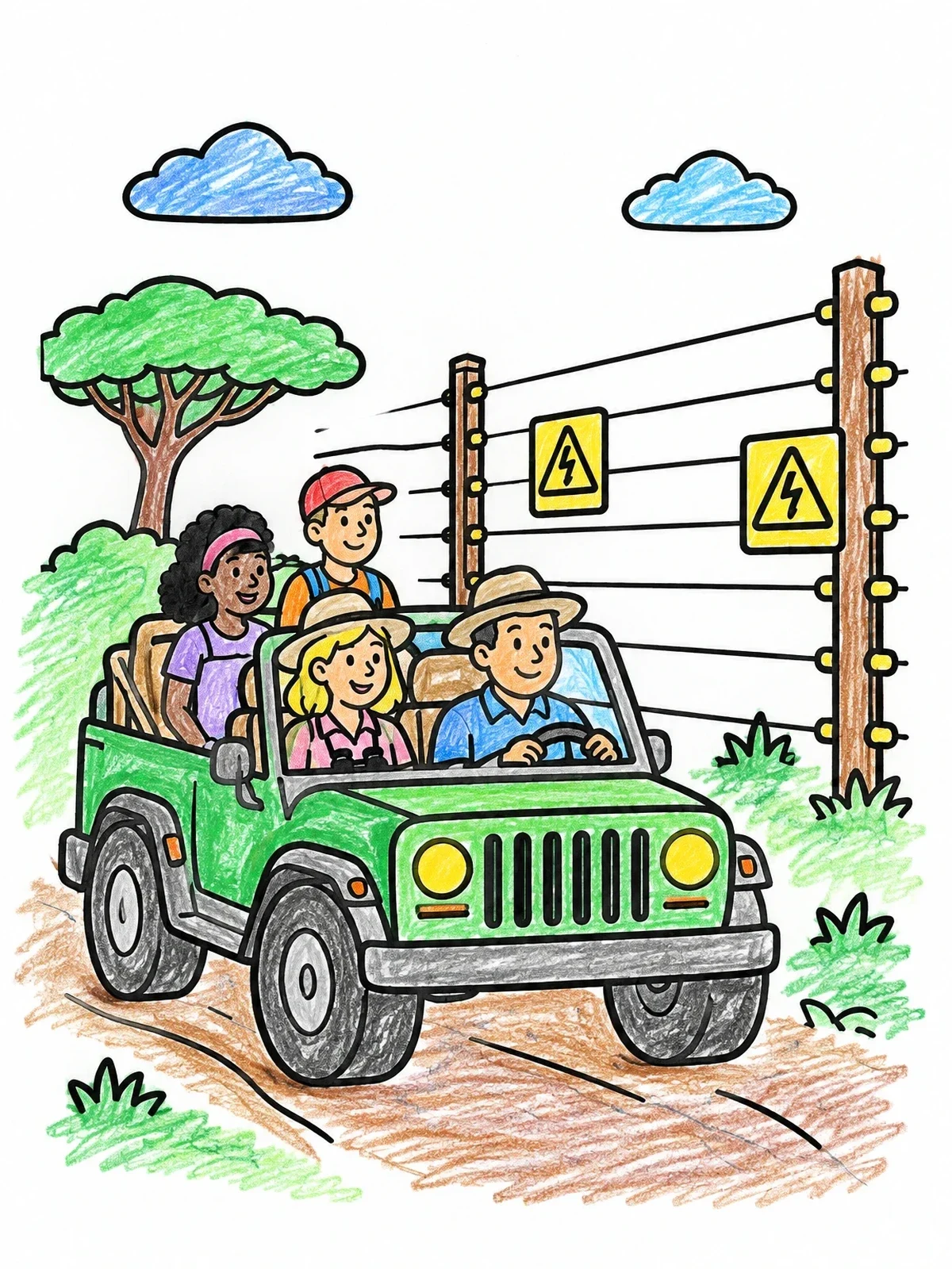 Colored example of the Safari Jeep In Wildlife Park coloring page