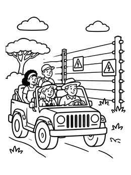 Free printable Safari Jeep In Wildlife Park coloring page