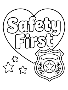Free printable Safety First Heart And Police Badge coloring page