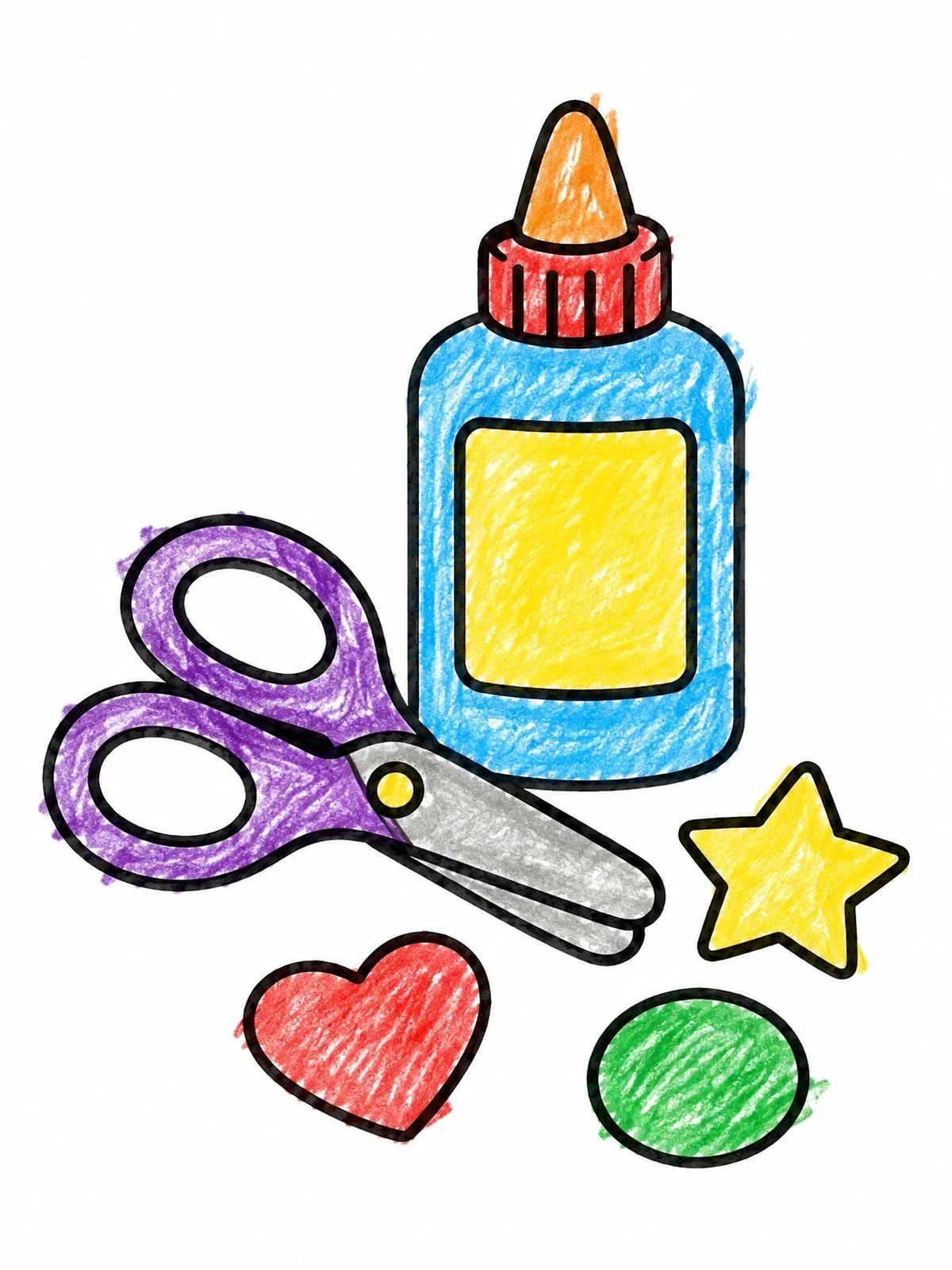 Colored example of the Safety Scissors And Craft Glue coloring page