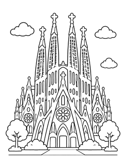 Free printable Sagrada Familia Church In Barcelona coloring page