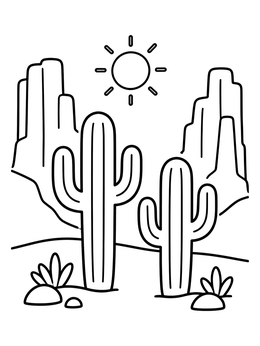 Free printable Saguaro Cacti In Sunny Desert coloring page