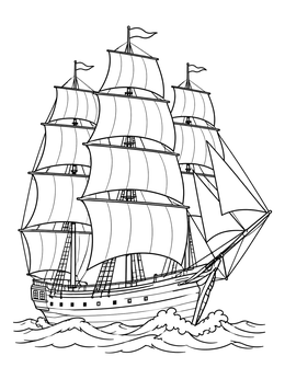 Free printable Historic Tall Ship On Ocean Waves coloring page