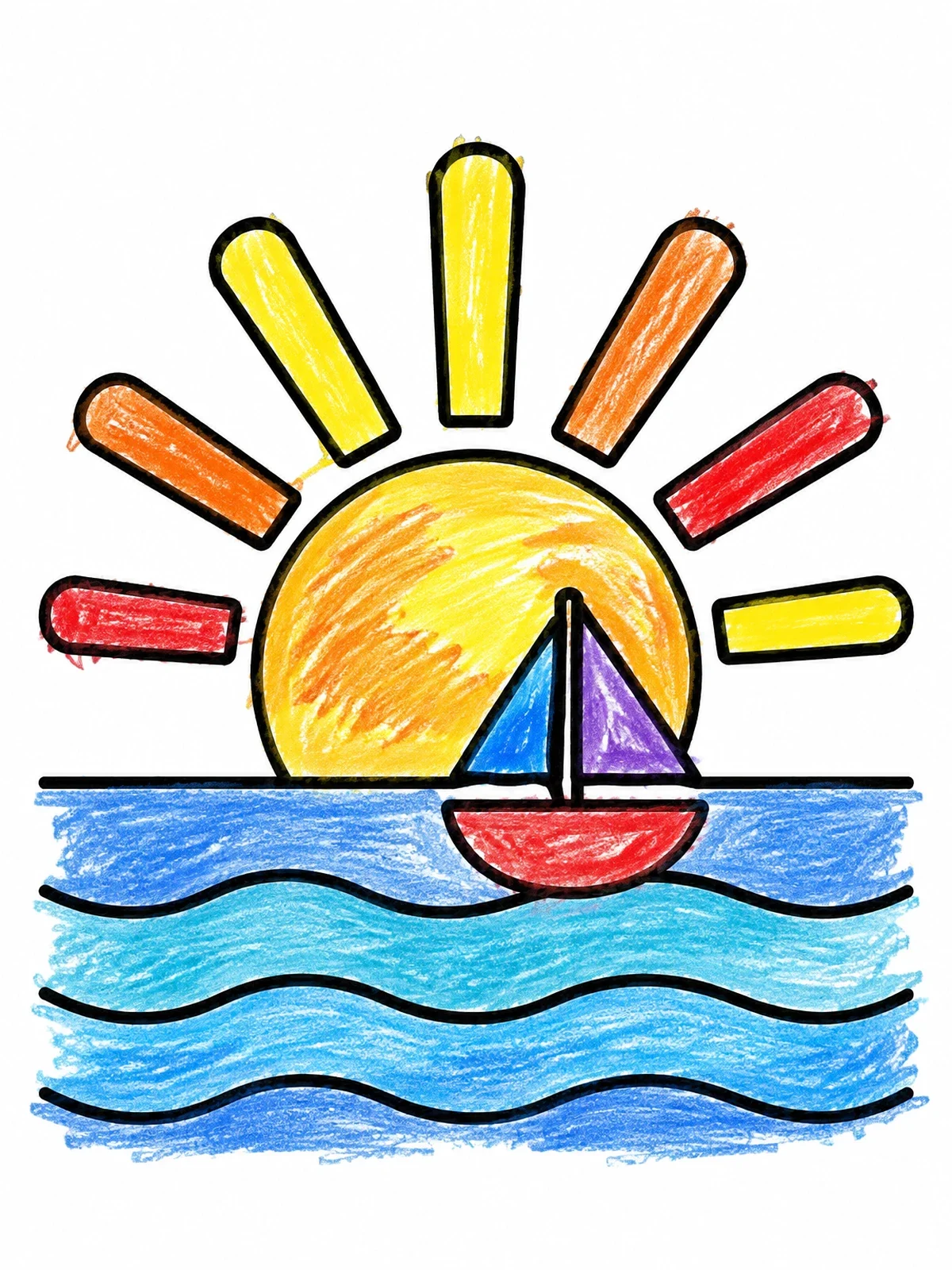 Colored example of the Sailboat At Ocean Sunset coloring page