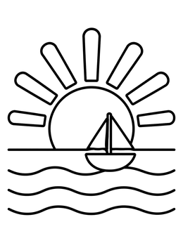 Free printable Sailboat At Ocean Sunset coloring page