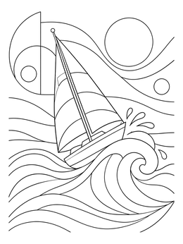 A small sailboat battles rolling ocean waves in this storm coloring page.