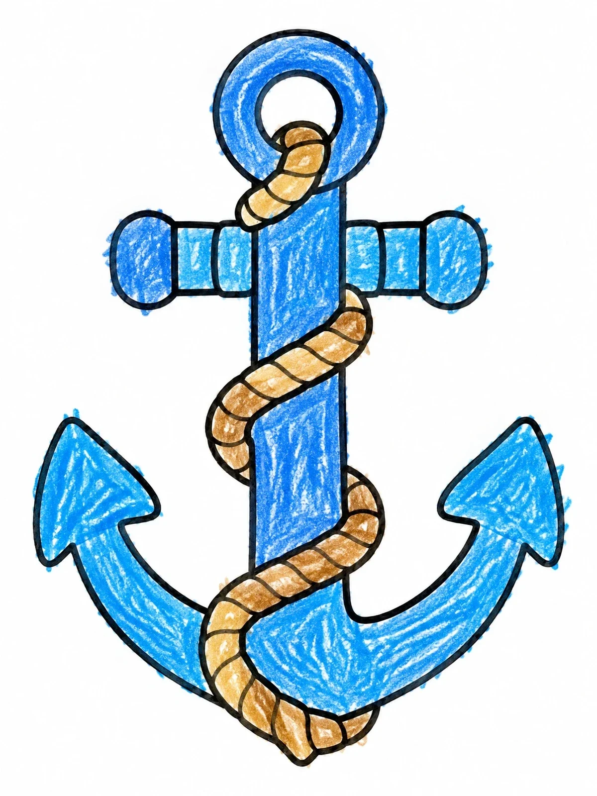 Colored example of the Classic Ship Anchor With Rope coloring page