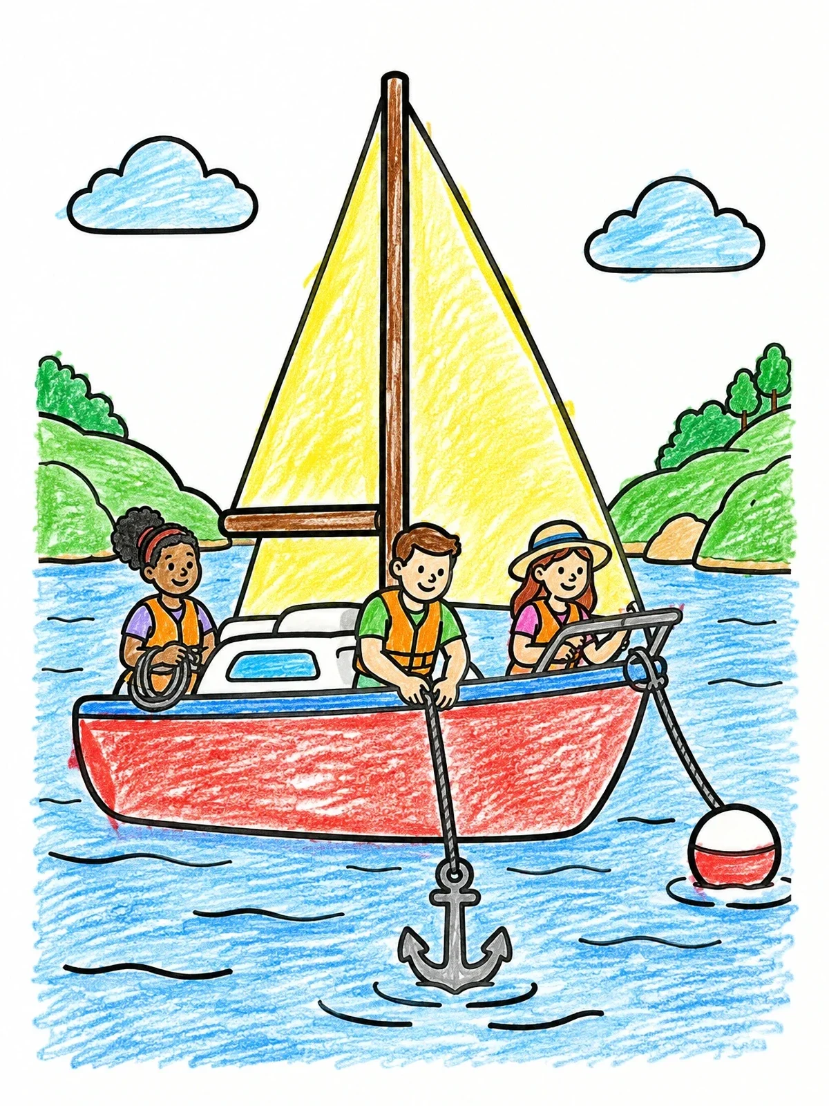 Colored example of the Dropping Anchor In The Bay coloring page