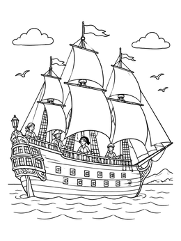Free printable Sailing Frigate With Friendly Crew coloring page