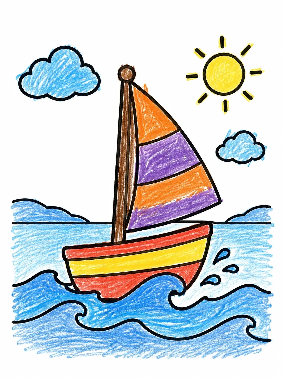 Colored example of the Little Sailboat On Sunny Waves coloring page