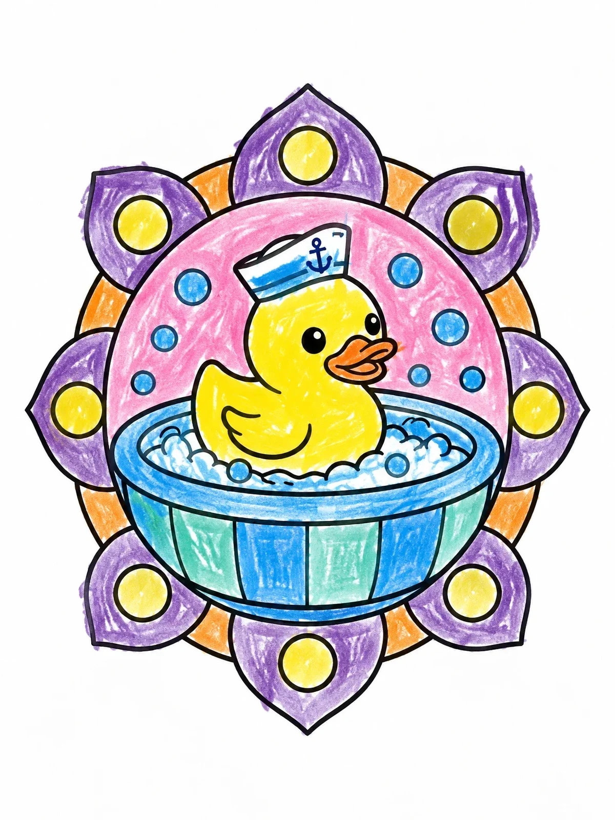 Colored example of the Sailor Rubber Duck In A Tub coloring page