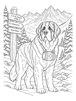 Free printable Saint Bernard On Alpine Trail coloring page