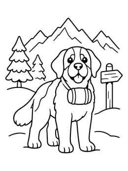 Free printable Saint Bernard In The Alpine Snow coloring page