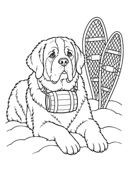 Free printable Saint Bernard Resting With Snowshoes coloring page