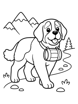 Free printable Saint Bernard Hiking In Mountains coloring page