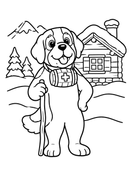 Free printable Saint Bernard Hiking In The Snow coloring page