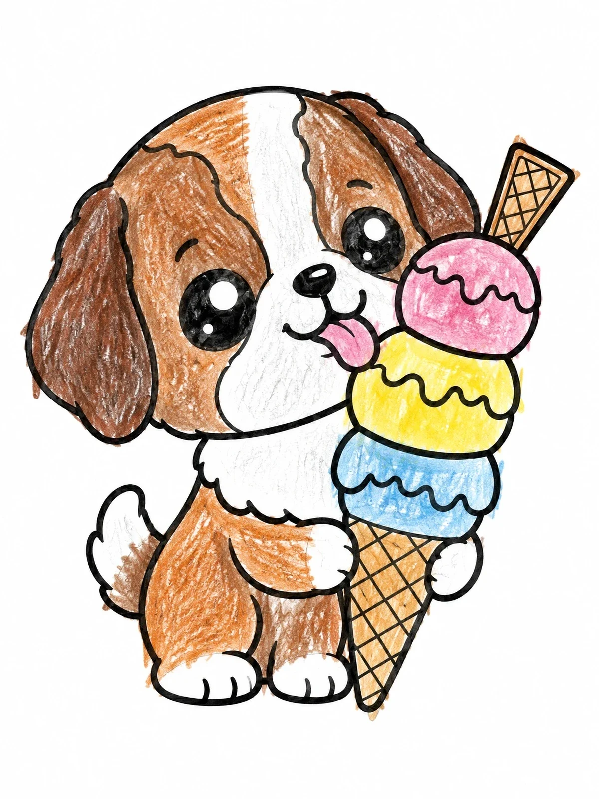 Colored example of the Saint Bernard Puppy With Ice Cream Cone coloring page