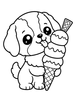 Free printable Saint Bernard Puppy With Ice Cream Cone coloring page