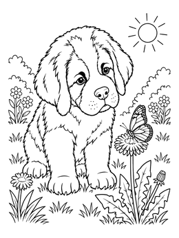 Free printable Saint Bernard Puppy With Butterfly coloring page