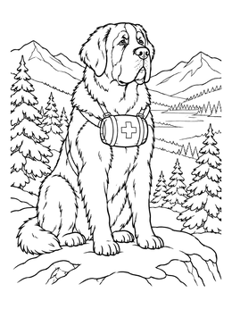 Free printable Saint Bernard Rescue Dog In The Mountains coloring page