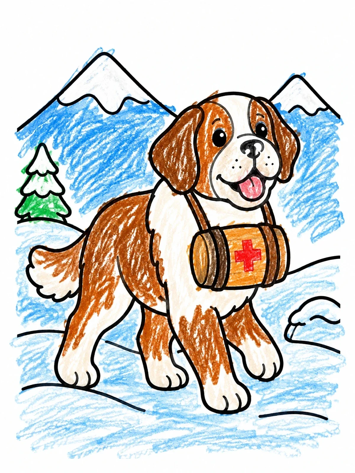 Colored example of the Saint Bernard With Rescue Barrel coloring page
