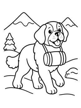 Free printable Saint Bernard With Rescue Barrel coloring page