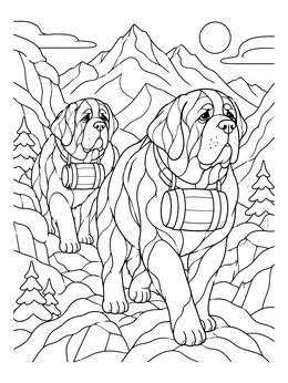 Free printable Saint Bernards In Snowy Mountain Pass coloring page