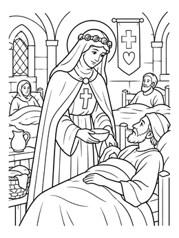 Saint Elizabeth of Hungary caring for patients in this hungary coloring page.