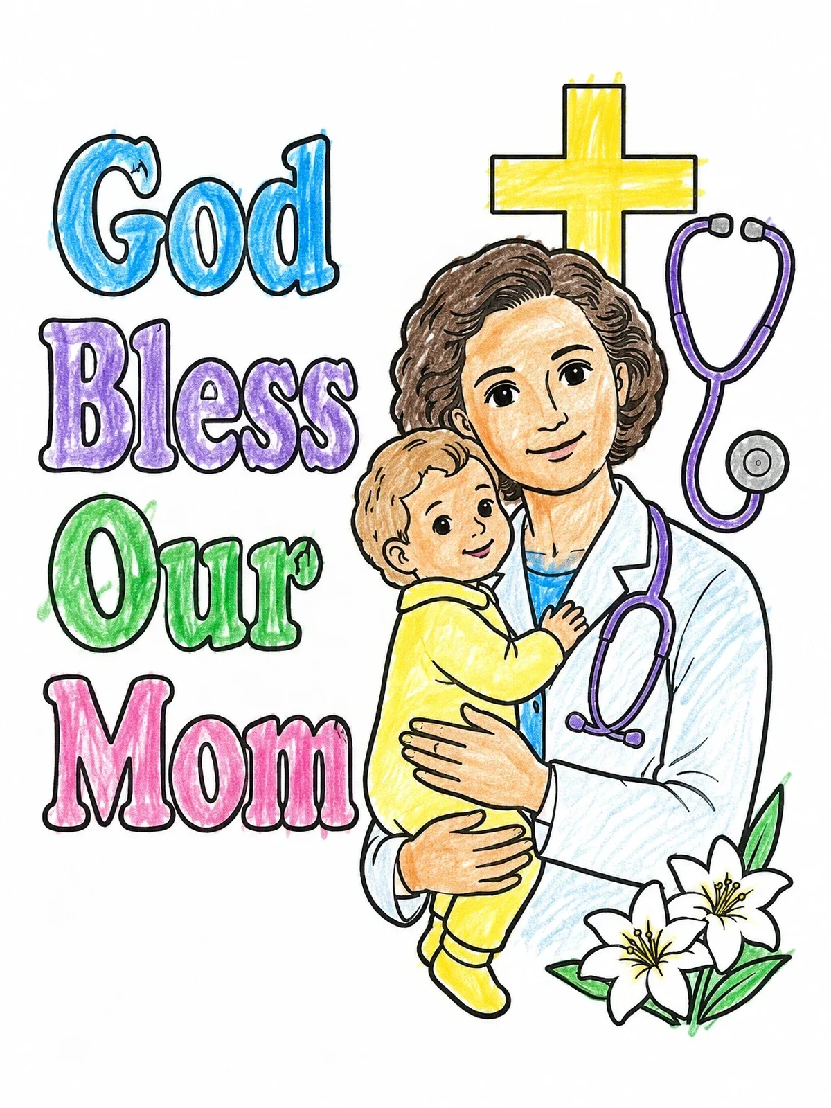 Colored example of the Saint Gianna Doctor And Catholic Mom coloring page