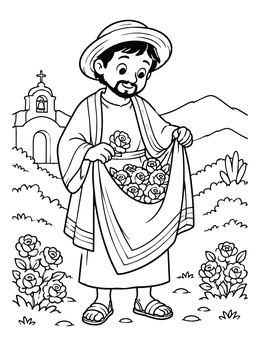 Free printable Saint Juan Diego Gathering Fresh Roses coloring page
