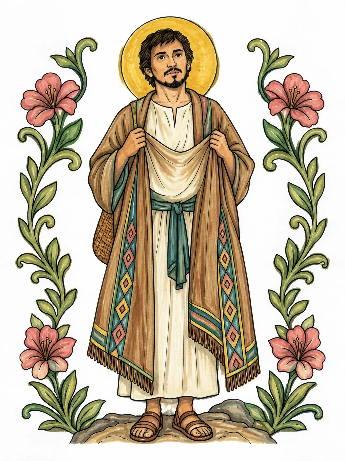Colored example of the Saint Juan Diego Holding Tilma coloring page