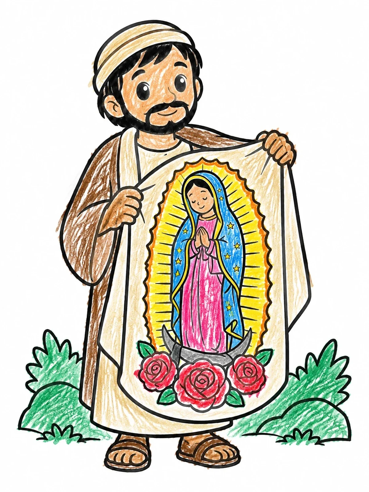 Colored example of the Saint Juan Diego Holding Tilma coloring page