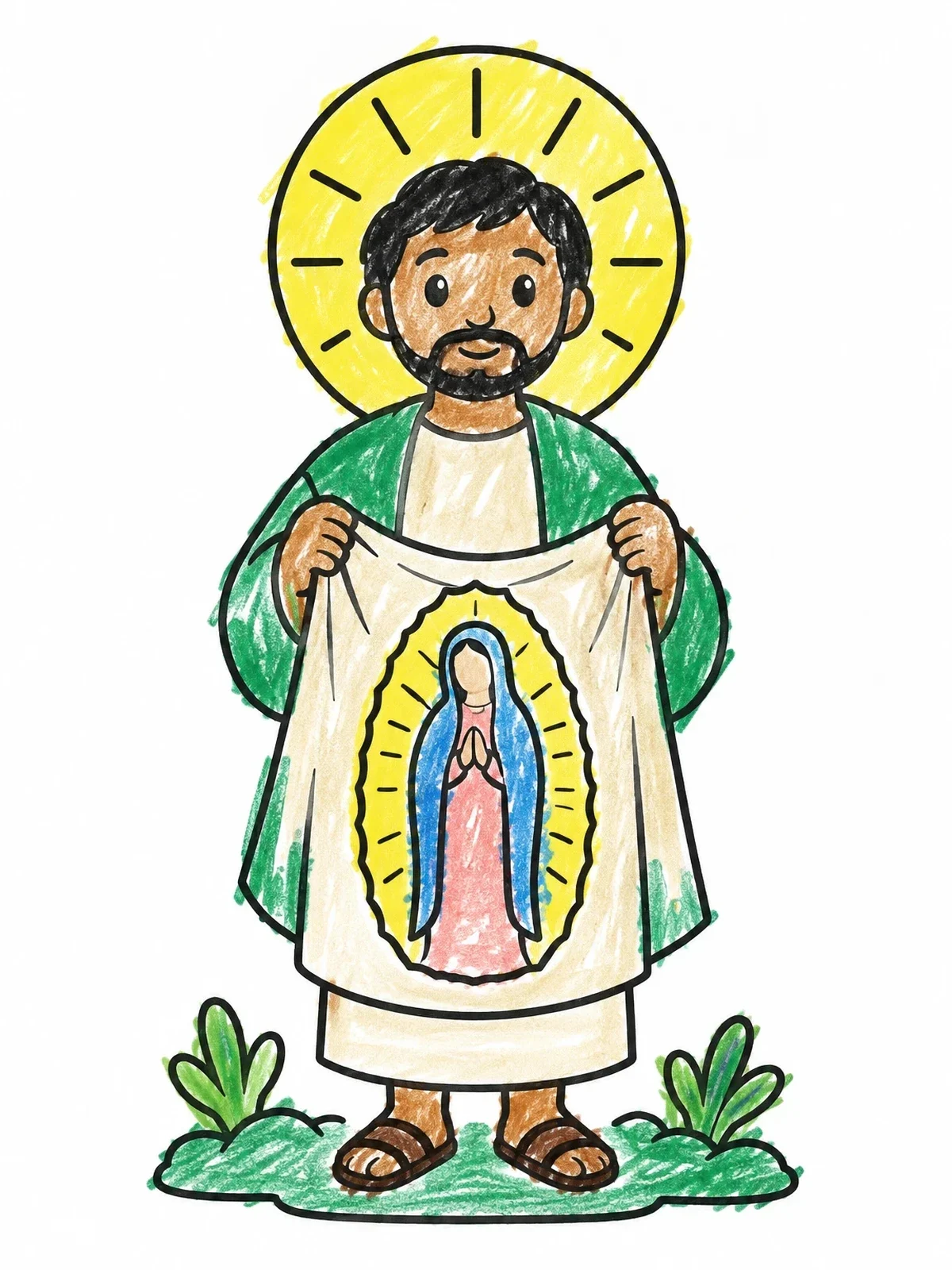 Colored example of the Saint Juan Diego Holding Tilma coloring page