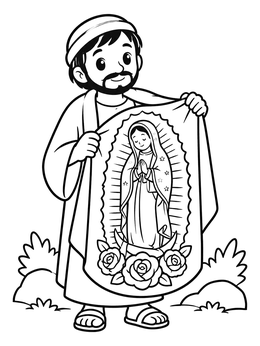 Free printable Saint Juan Diego Holding Tilma coloring page