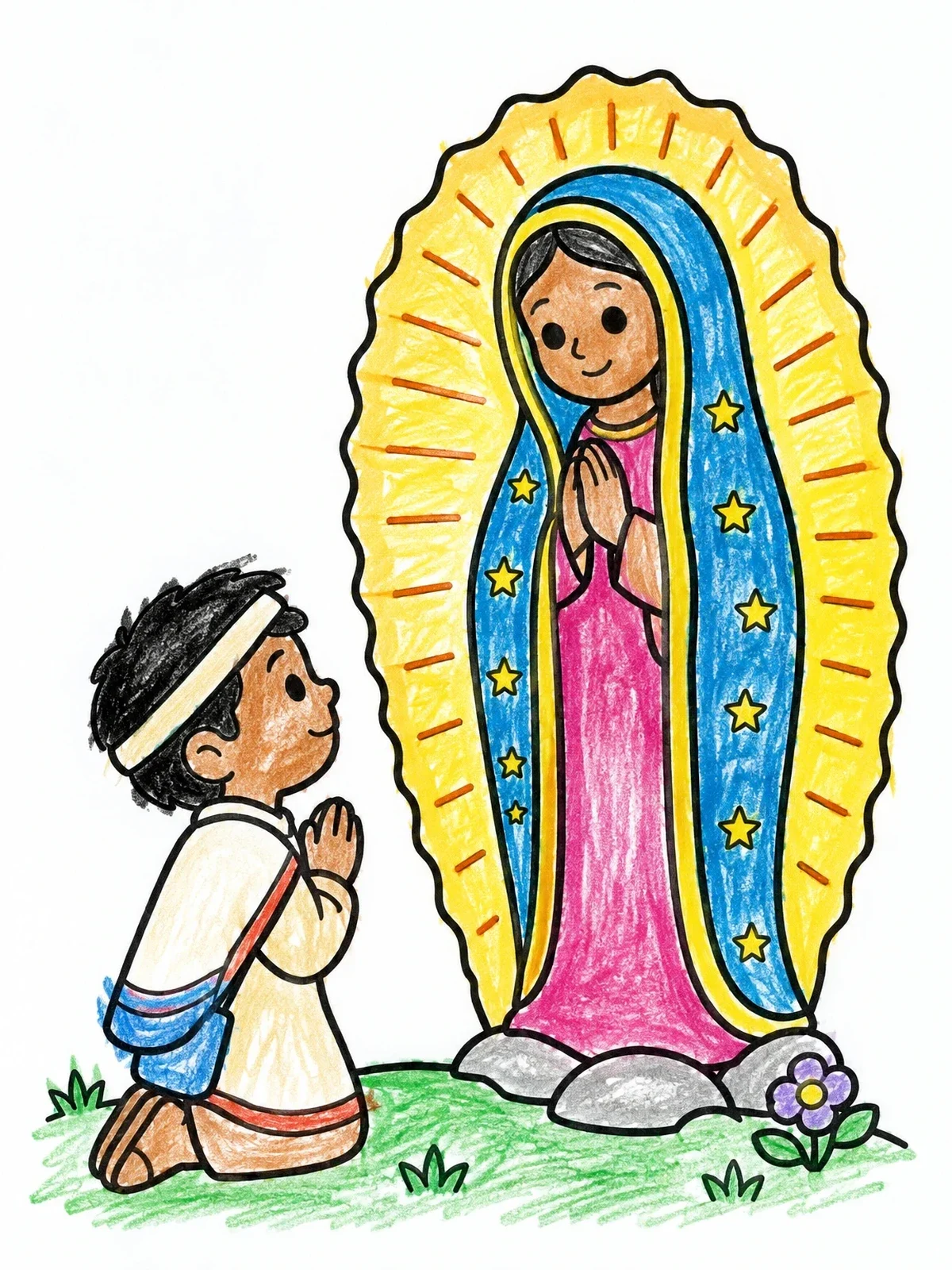 Colored example of the Saint Juan Diego And Our Lady coloring page
