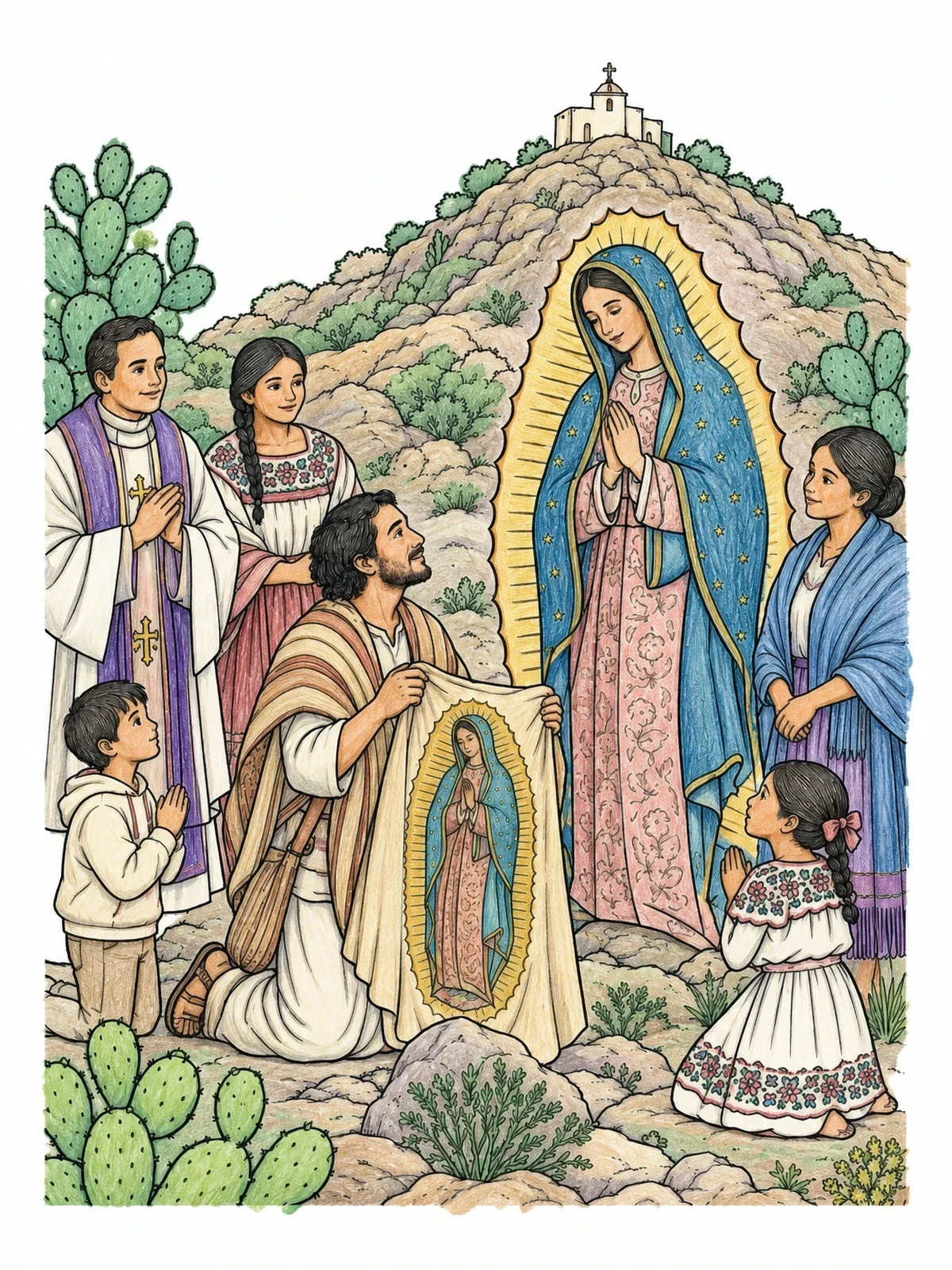 Colored example of the Saint Juan Diego And Our Lady Of Guadalupe coloring page